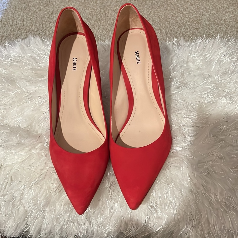 Schutz Authentic Scarlet Suede Pumps